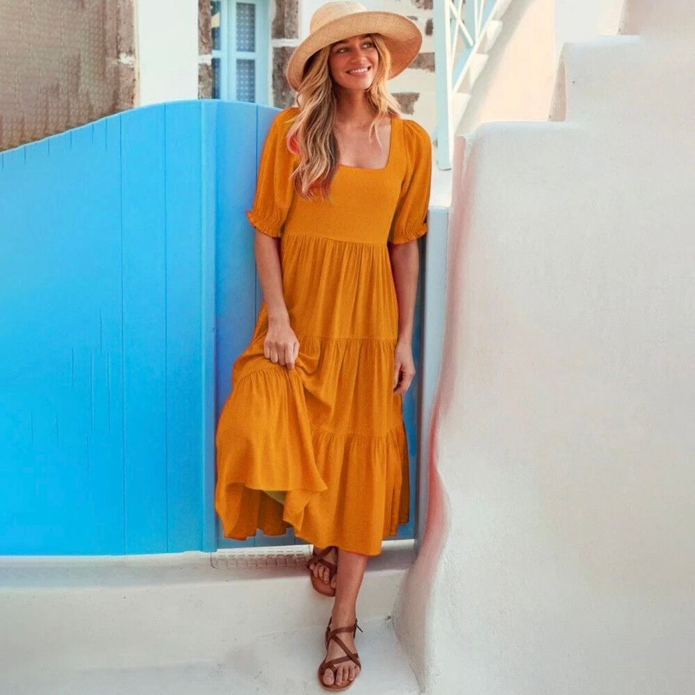 NWT Mr Zimi Luna Tiered Midi Dress Sz 8 Mustard Yellow