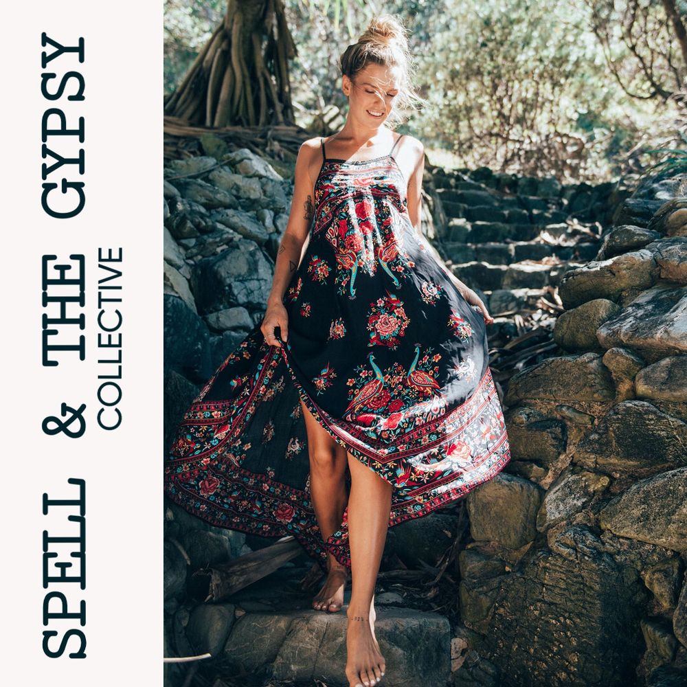 Spell Hotel Paradiso Strappy Midi Dress in Jet Medium M BNWT