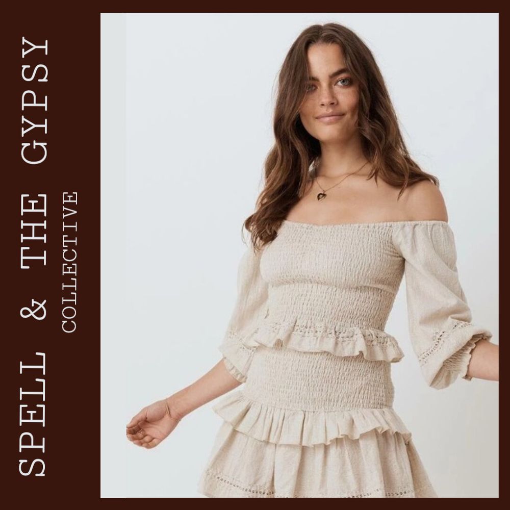 spell ruched dress Playa Midi Dress In White | By Spell Modern Bohemian Clothing Online