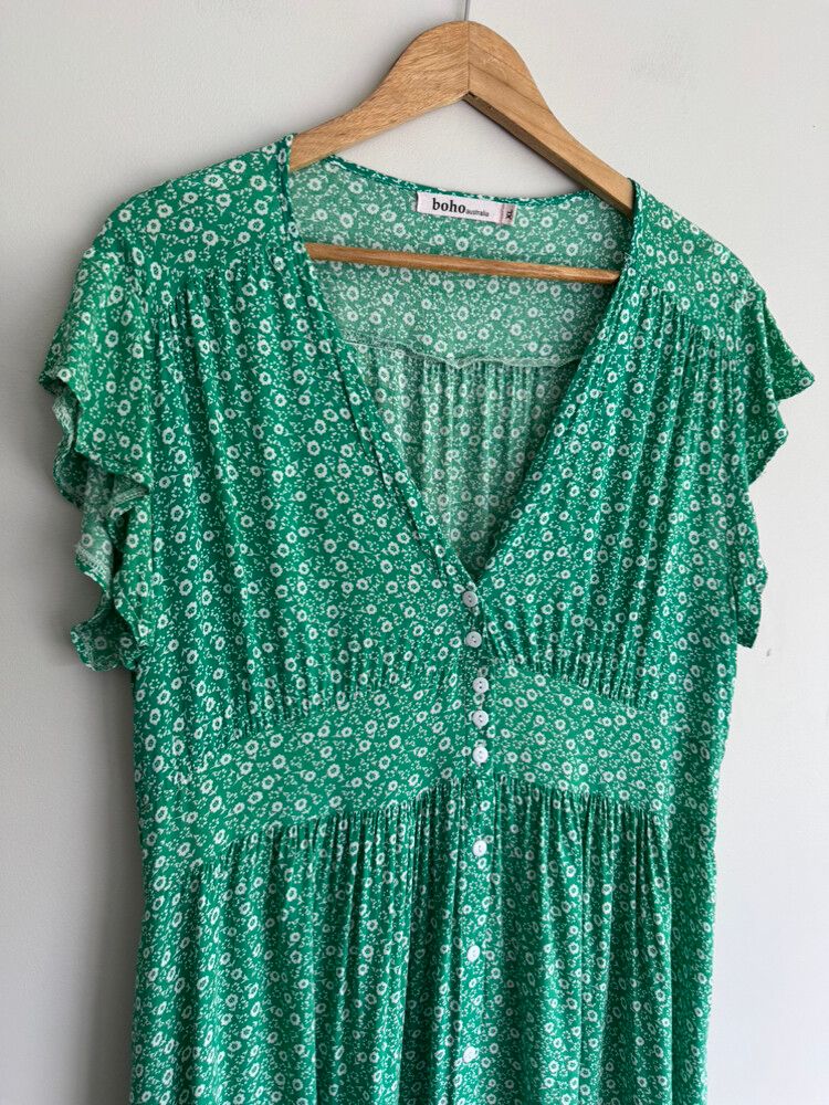 graphic print midi dress Mint Velvet Blue Floral Print Midi Dress | Size 10 | Blue | Short Sleeve