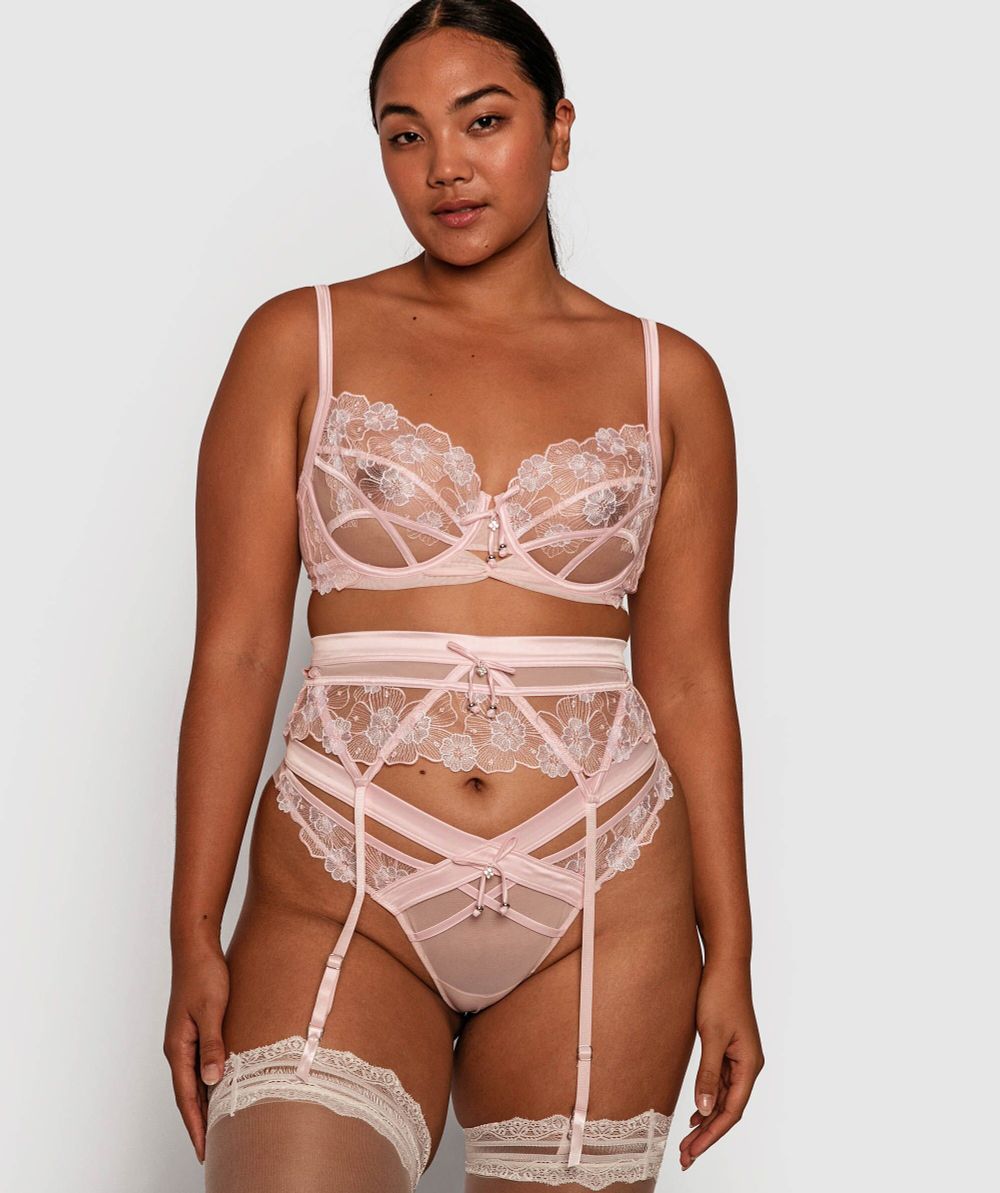 Enchanted Blushing Bridal bra, garter and brief