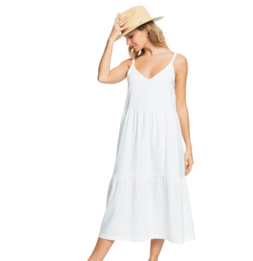 chinese dress ladies Roxy Beige and White Wave Trim Linen Dress – Thomas and Rye main image 1