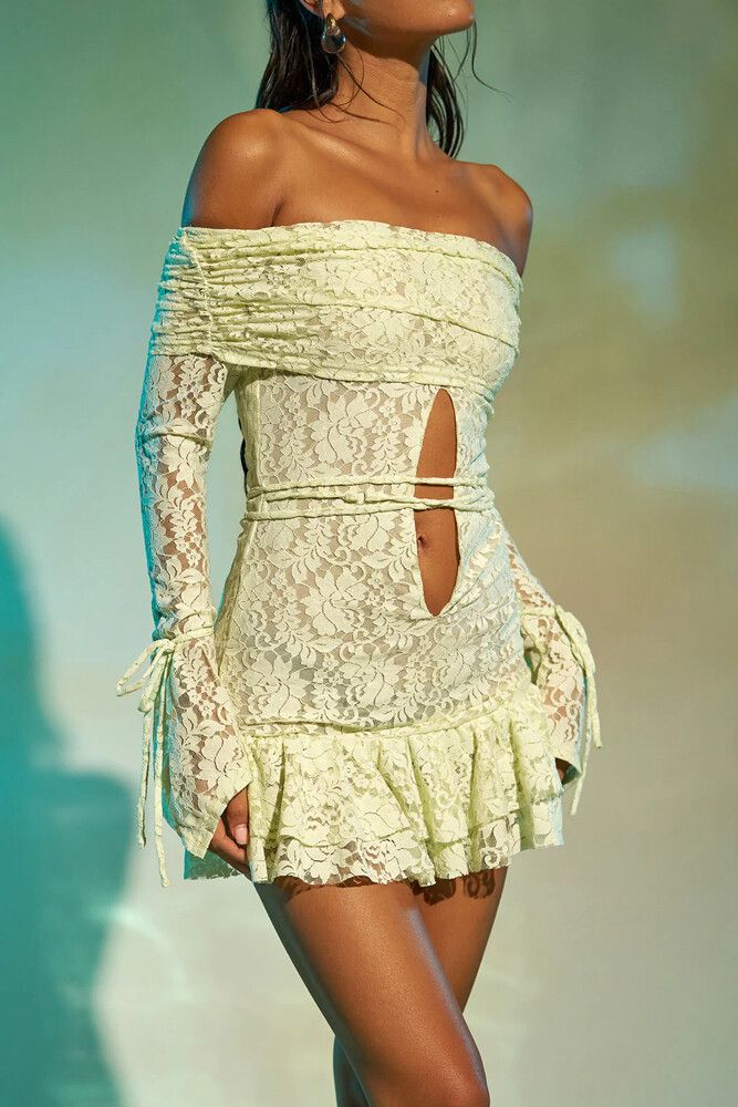 short yellow lace dress BESTSELLER DRESS BUTTER YELLOW EYELET EYELET MINI DRESS Sunlight / L main image 0