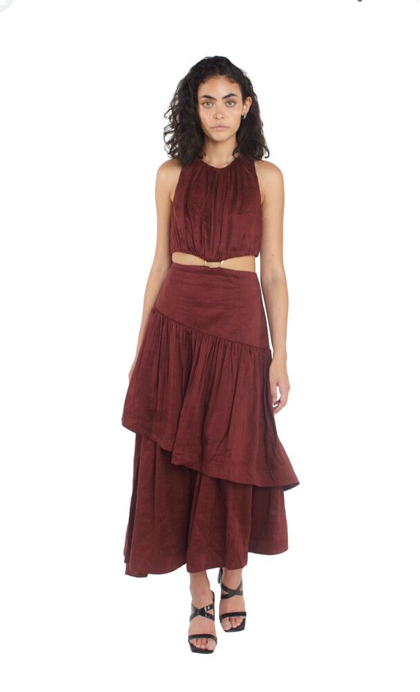 Aje. Burgundy Cut Out Midi Dress