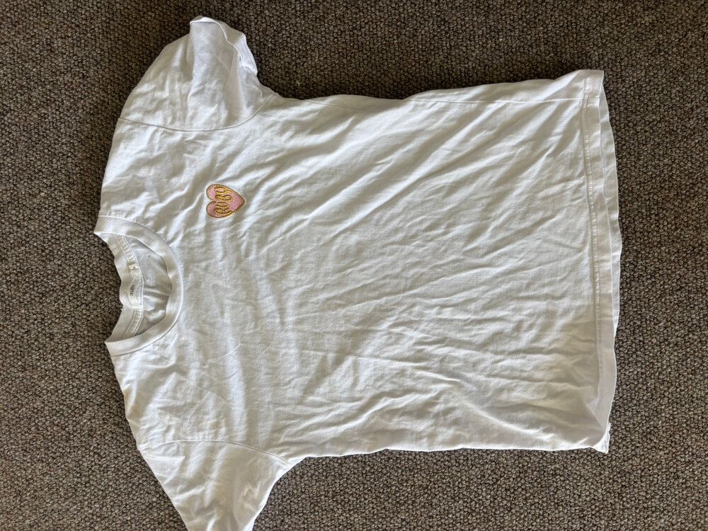 ruby White T-Shirt With Pink Heart Embroidery