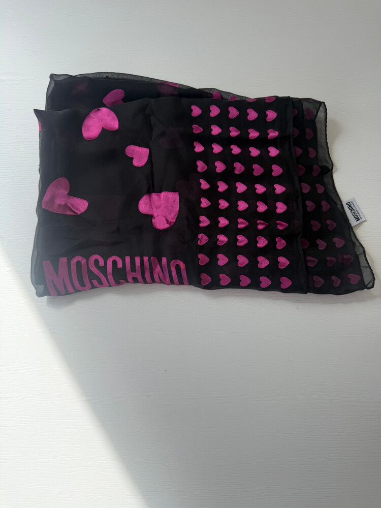 Moschino Black Pink Heart Scarf