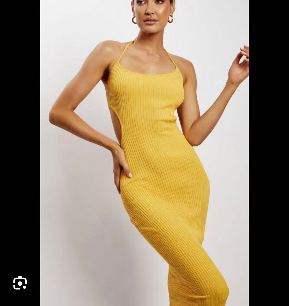 Meshki - MESHKI MORGAN HALTER KNIT MIDI DRESS - Yellow on Designer Wardrobe