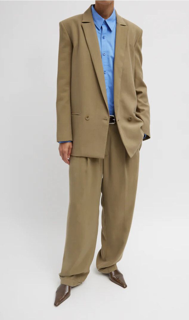 Tibi Fluid Suting Double Breasted Blazer - US 12, Walnut