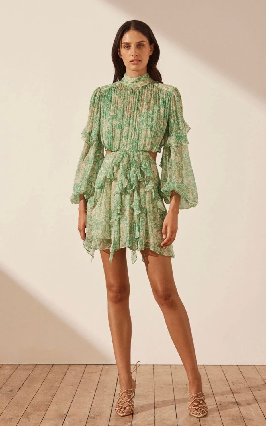 Shona Joy Belvedere High Neck Ruffle Mini Dress on Designer Wardrobe