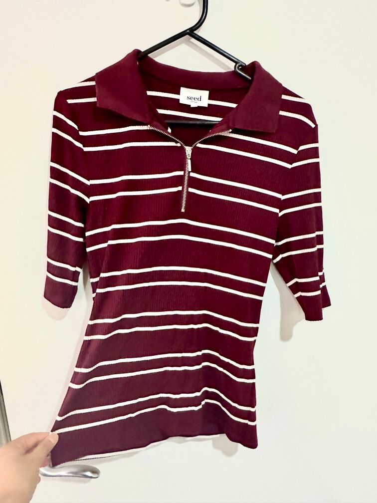 Seed Burgundy White Striped Top