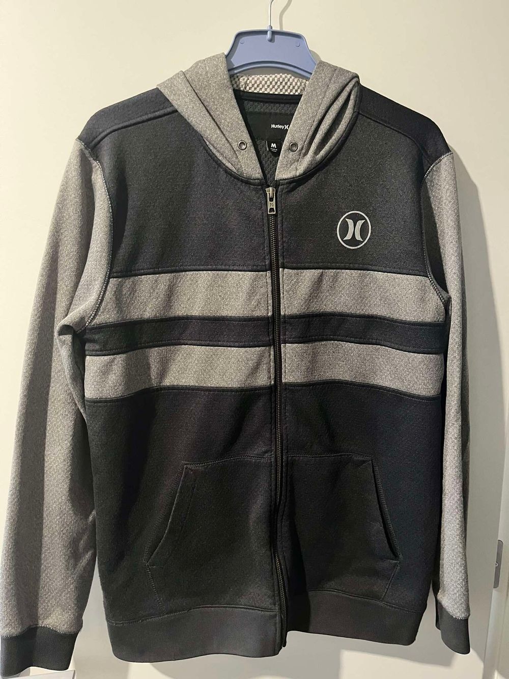Hurley Zip Hoodie Sweater grey colourblock jacket size US M
