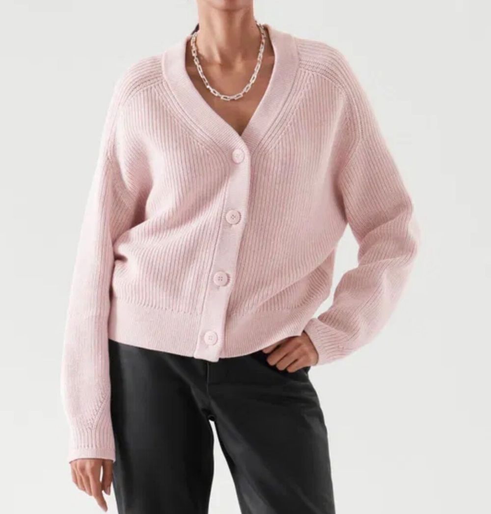 COS Pink Ribbed Cotton Cardigan