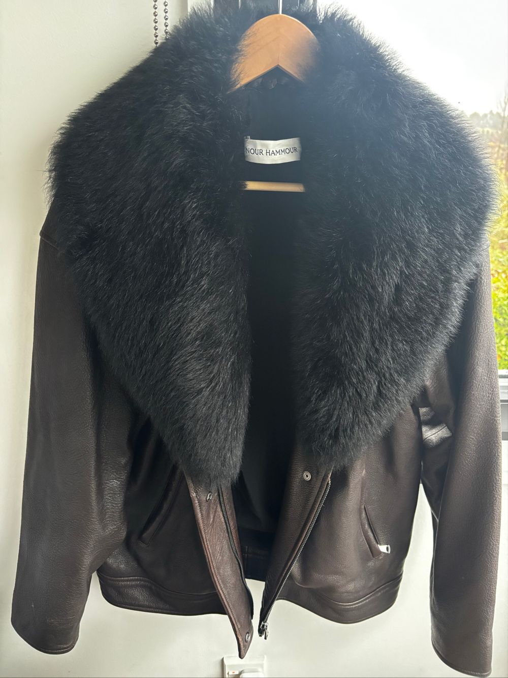NOUR HAMMOUR Leather Jacket with fur collar