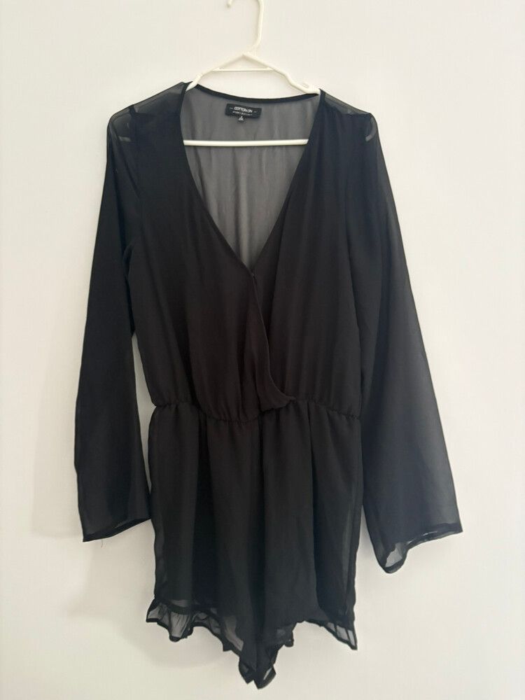 Cotton On Black Sheer Long Sleeve Romper
