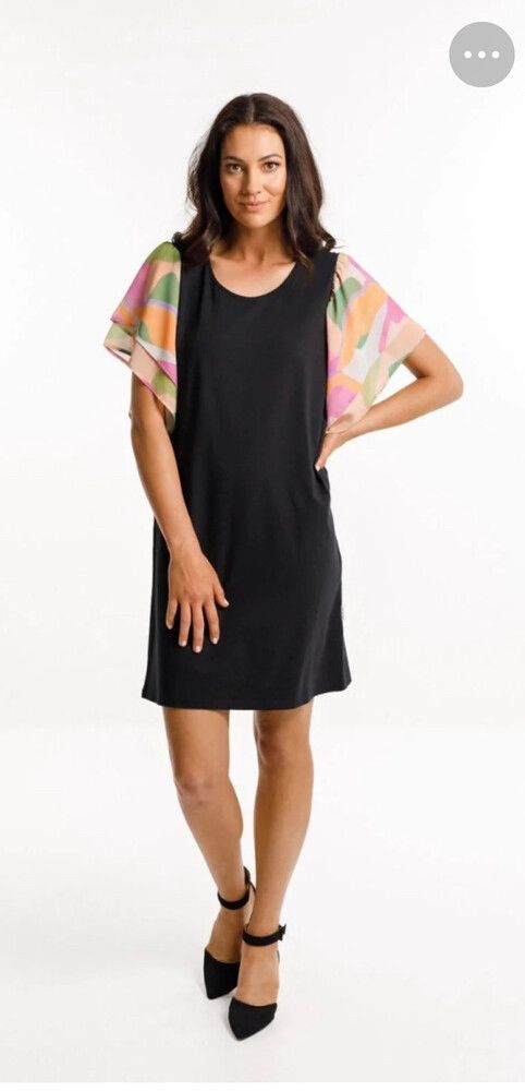 Homelee Black Dress With Multicolour Sleeves