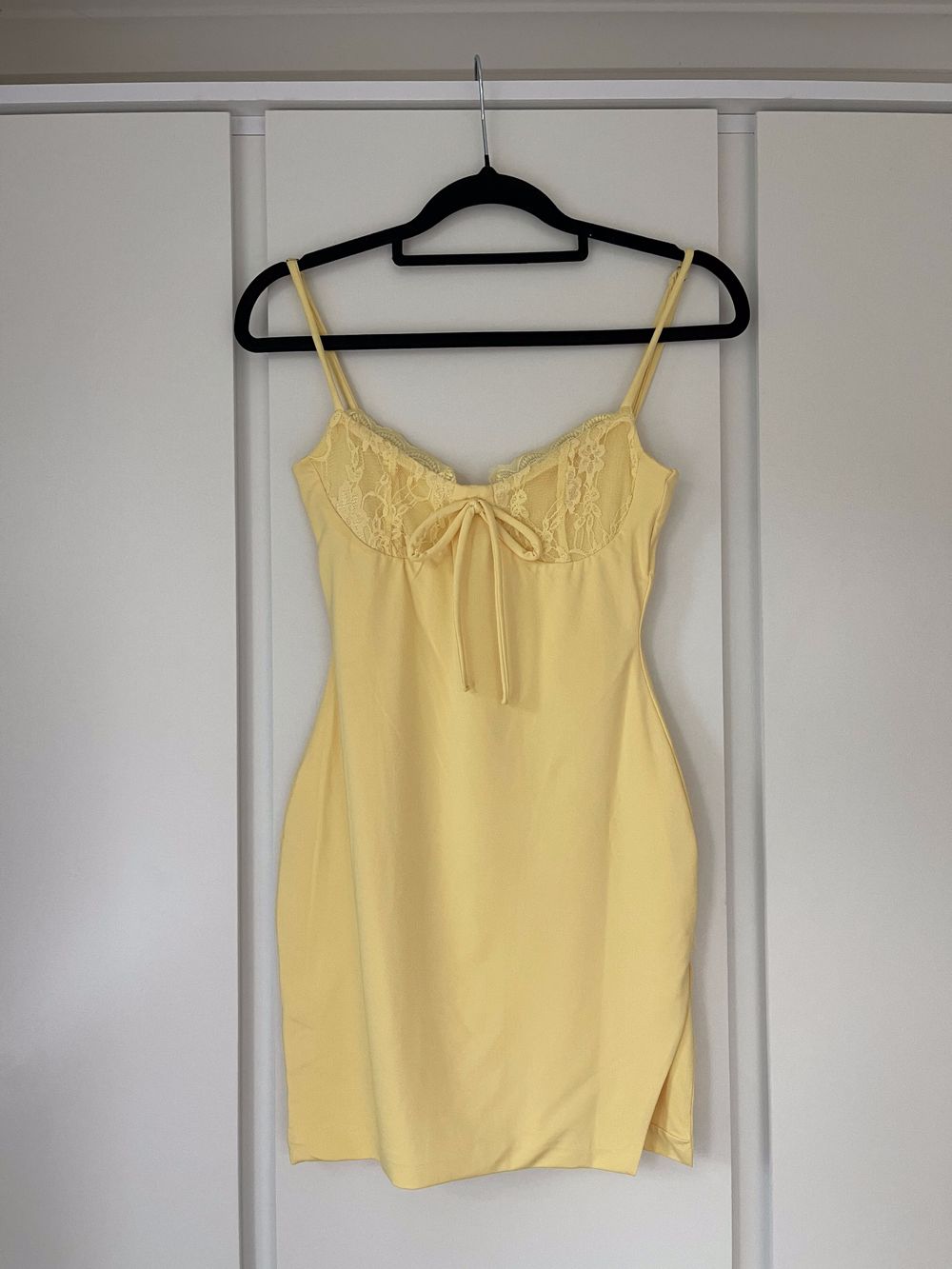Yellow Lace Trim Mini Dress