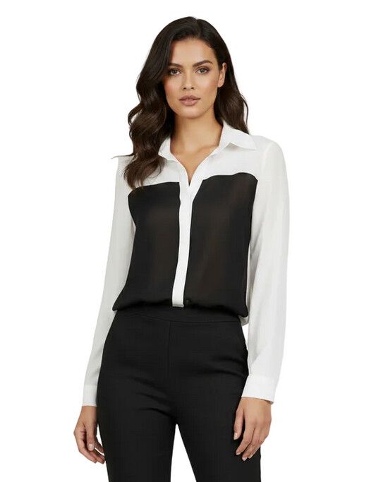 Repertoire white /black chiffon blouse, size 1/10-12