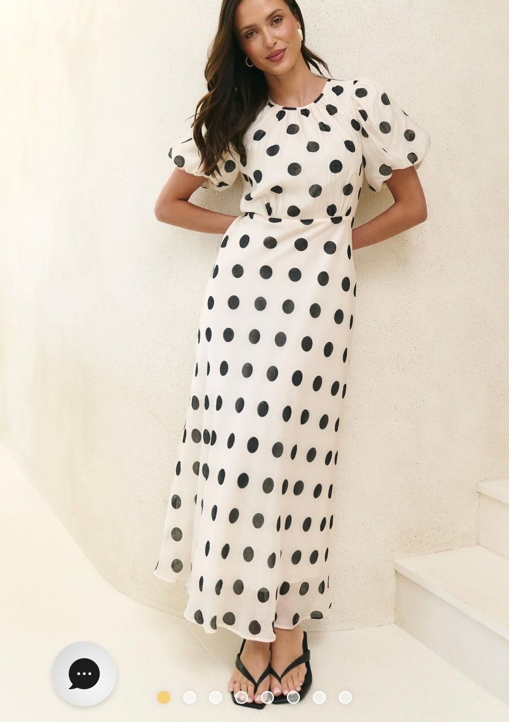 Stage Cream Black Polka Dot Puff Sleeve Floaty Maxi Dress