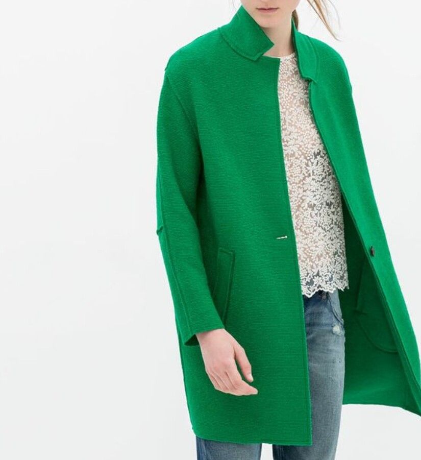 Zara Basic Wool Coat - Green - Small