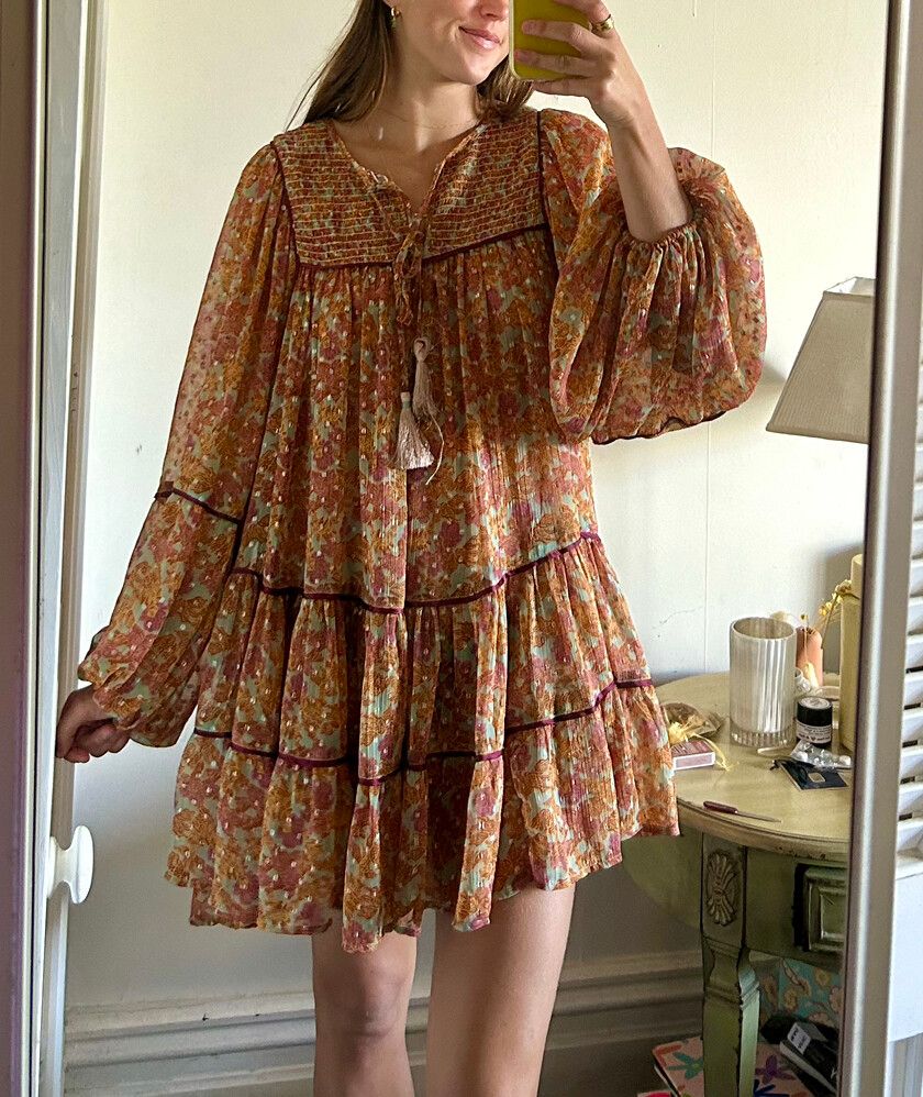 free people swinging mini dress Free People Free Swinging Floral-print Chiffon Mini Dress