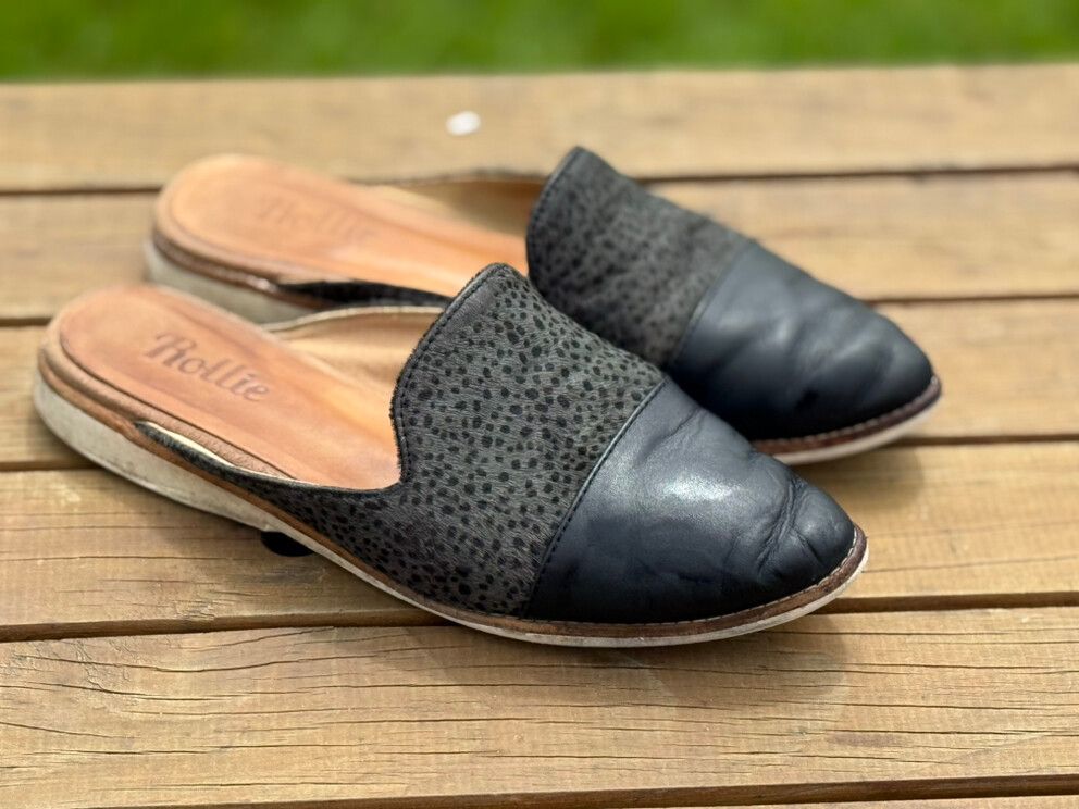 Rollie Black Spotted Mules
