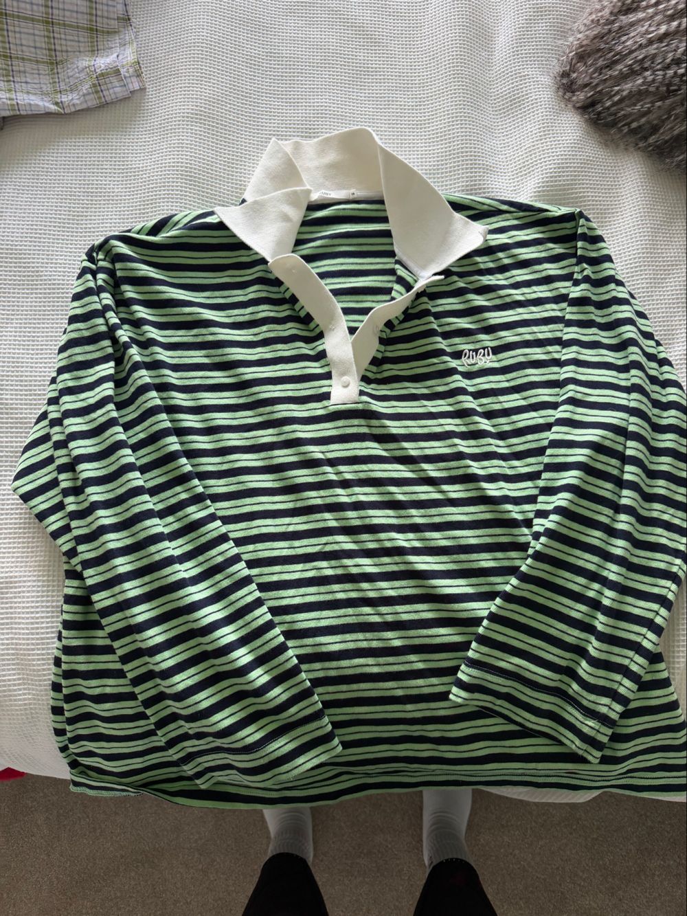 RUBY Green and Black Striped Rugby Shirt