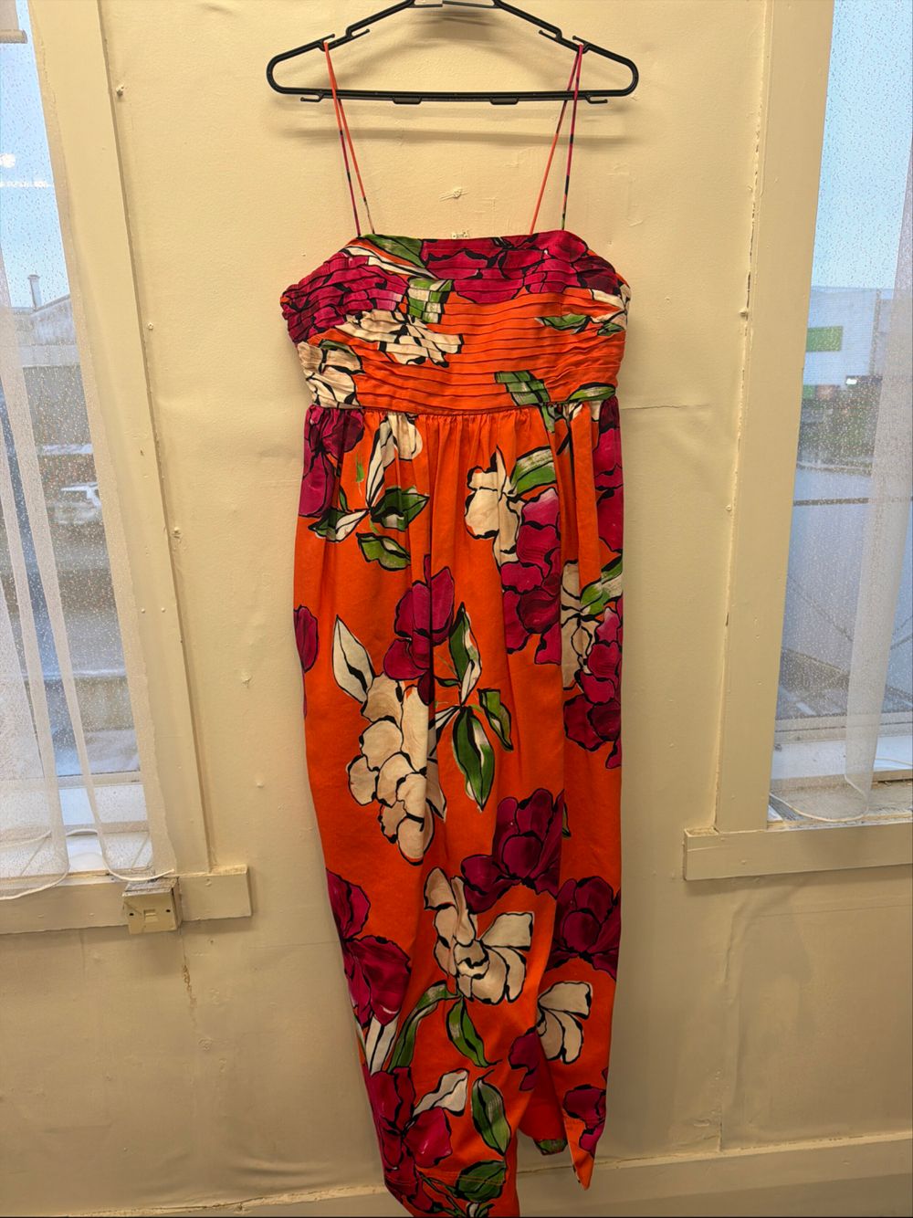 aje orange floral dress Aje Overflow Knotted Midi Dress In Orange