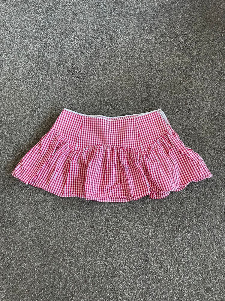 Glassons Red and White Gingham Ruffled Mini Skirt
