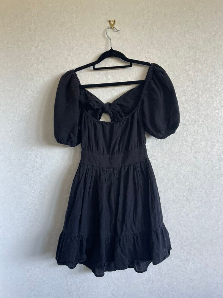 Black Puff Sleeve Mini Dress
