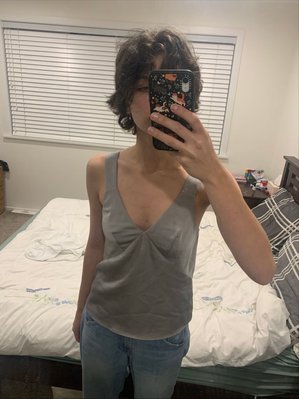MINERAL Grey Satin Top