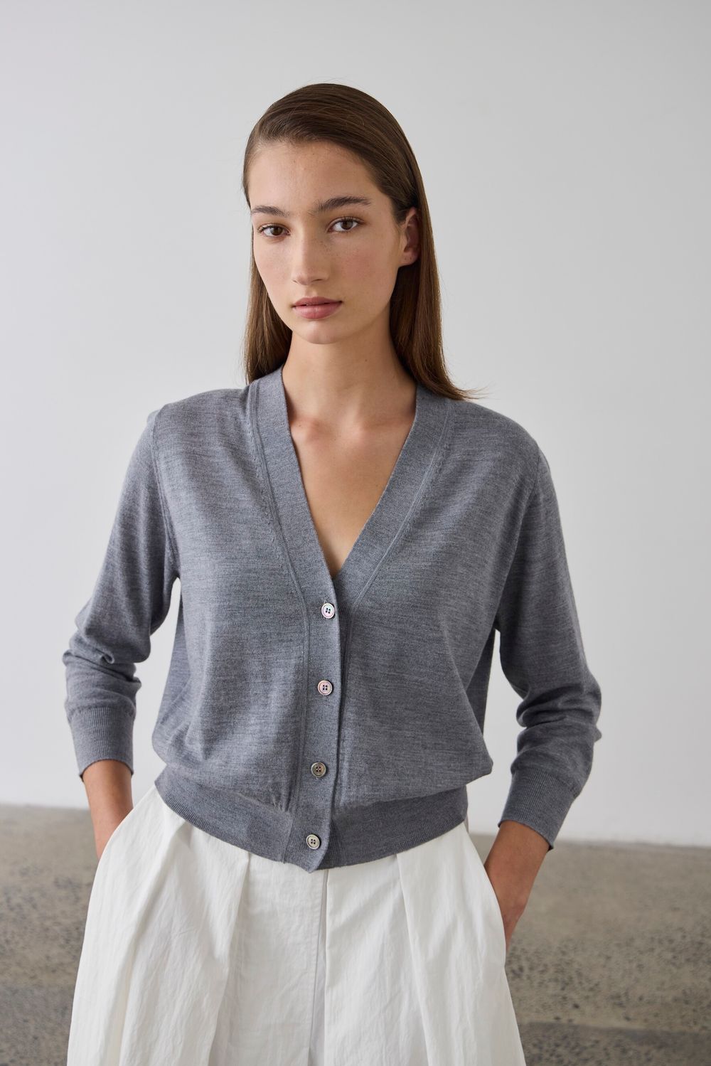 Grey Merino Cardigan