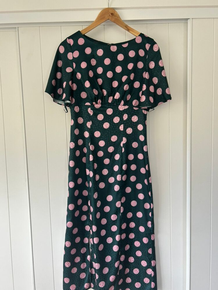 slim fit dress slacks Chi Chi Long Sleeve Shirred Maxi Dress in Green, Size 6