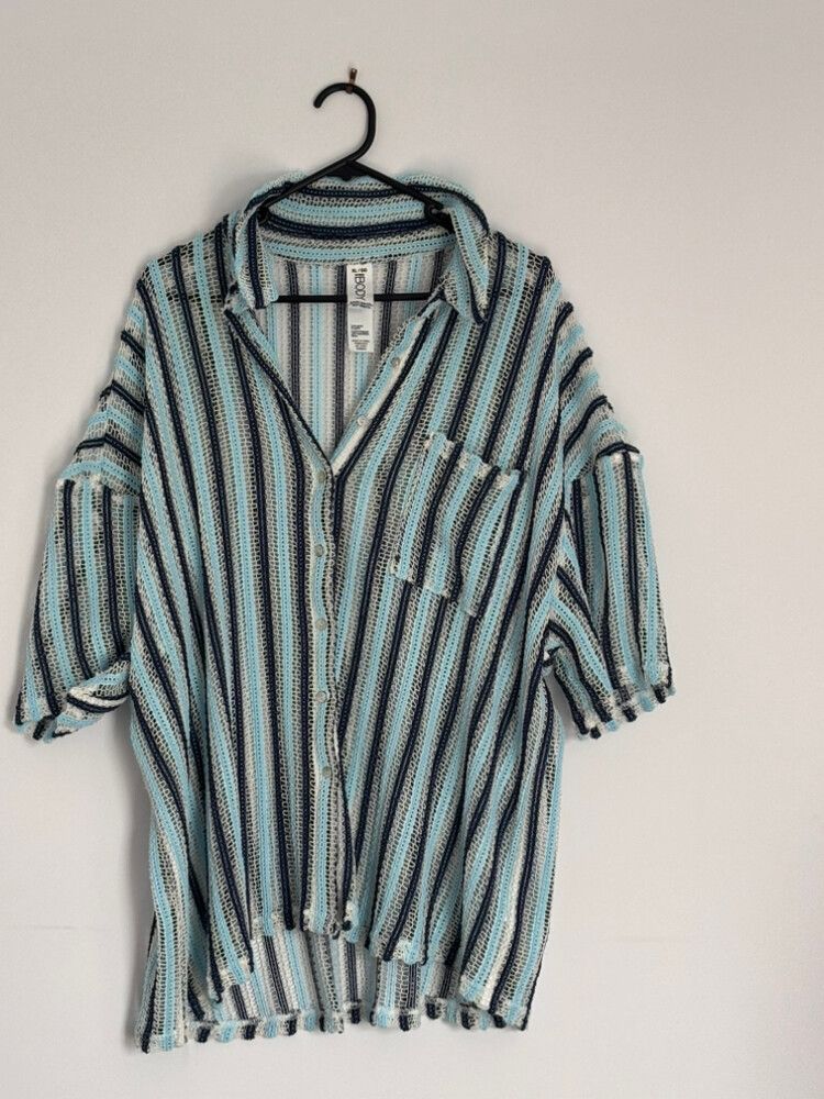 Cotton On Blue Striped Open Knit Shirt