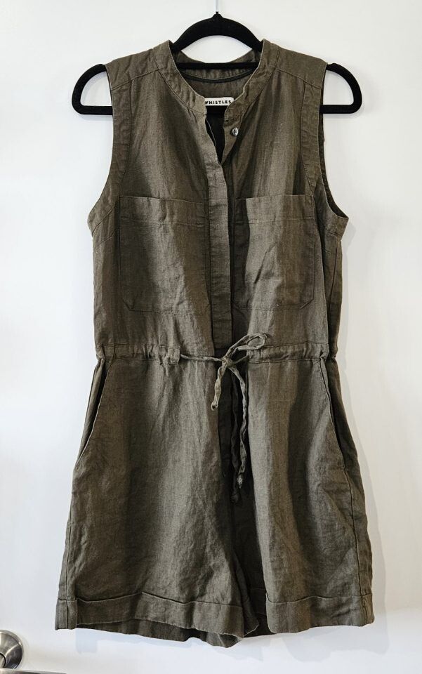 Pre-loved Whistles 100% linen khaki jumpsuit, size UK8