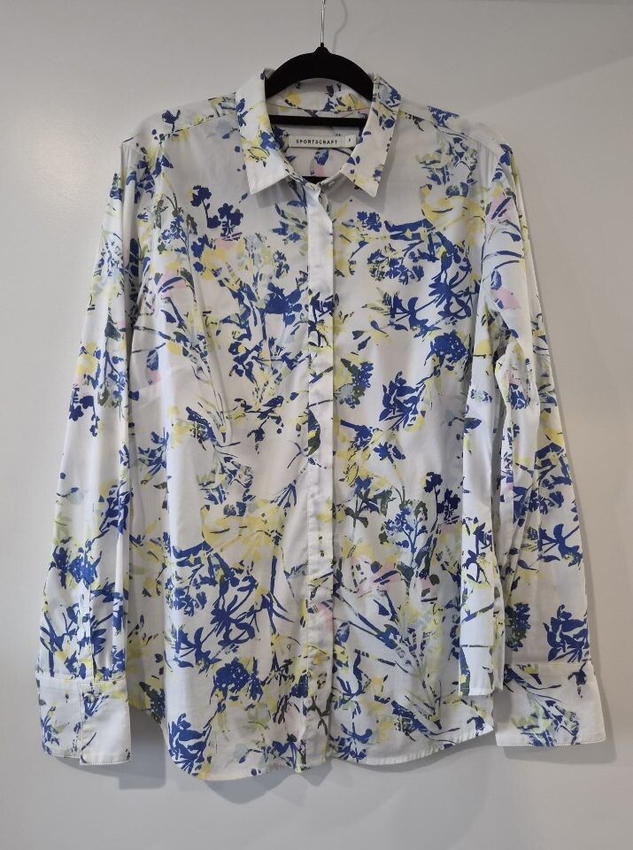 Pre-loved Sportscraft cotton blend printed shirt, size 10