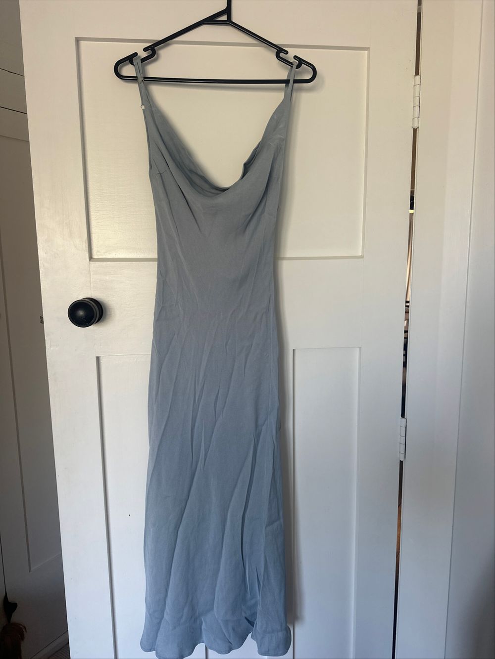 Blak light blue silky evening dress
