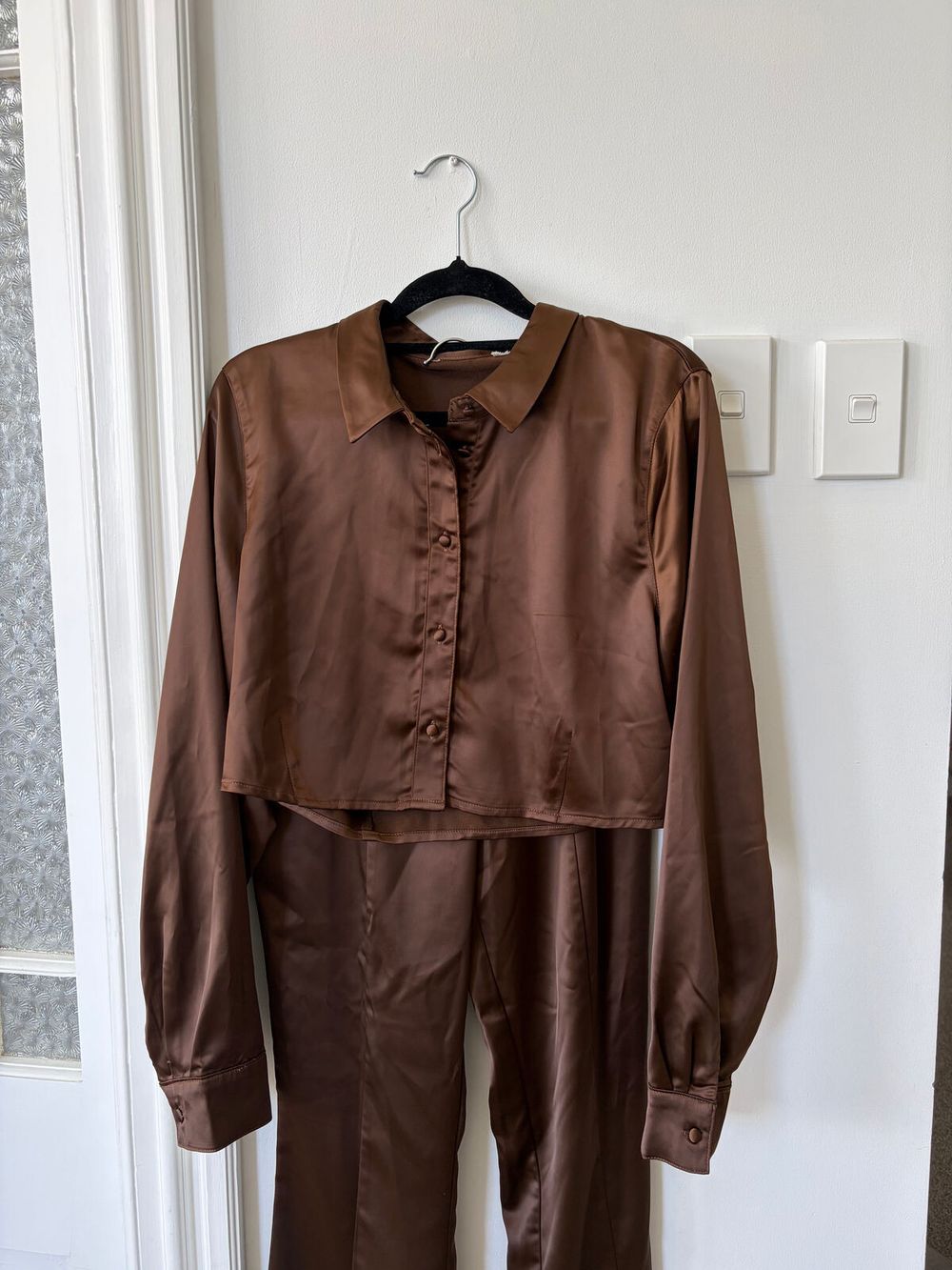 Satin shirt and pants matching set