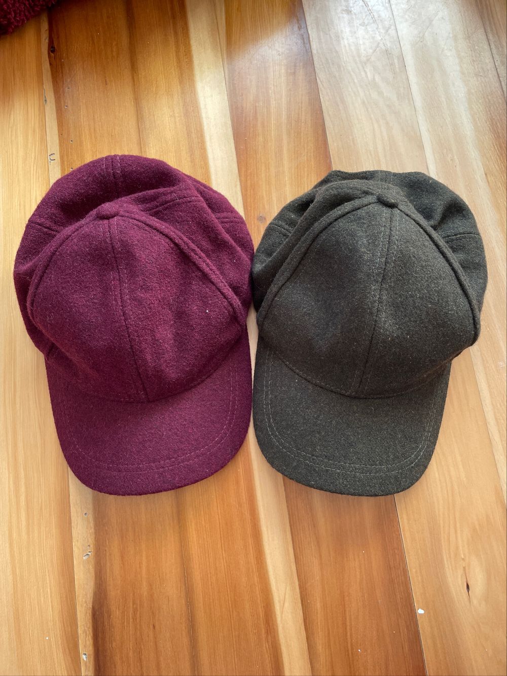Wool Caps: burgundy + Forest Green
