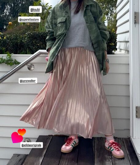 Karen Walker Pink Metallic Pleated Midi Skirt