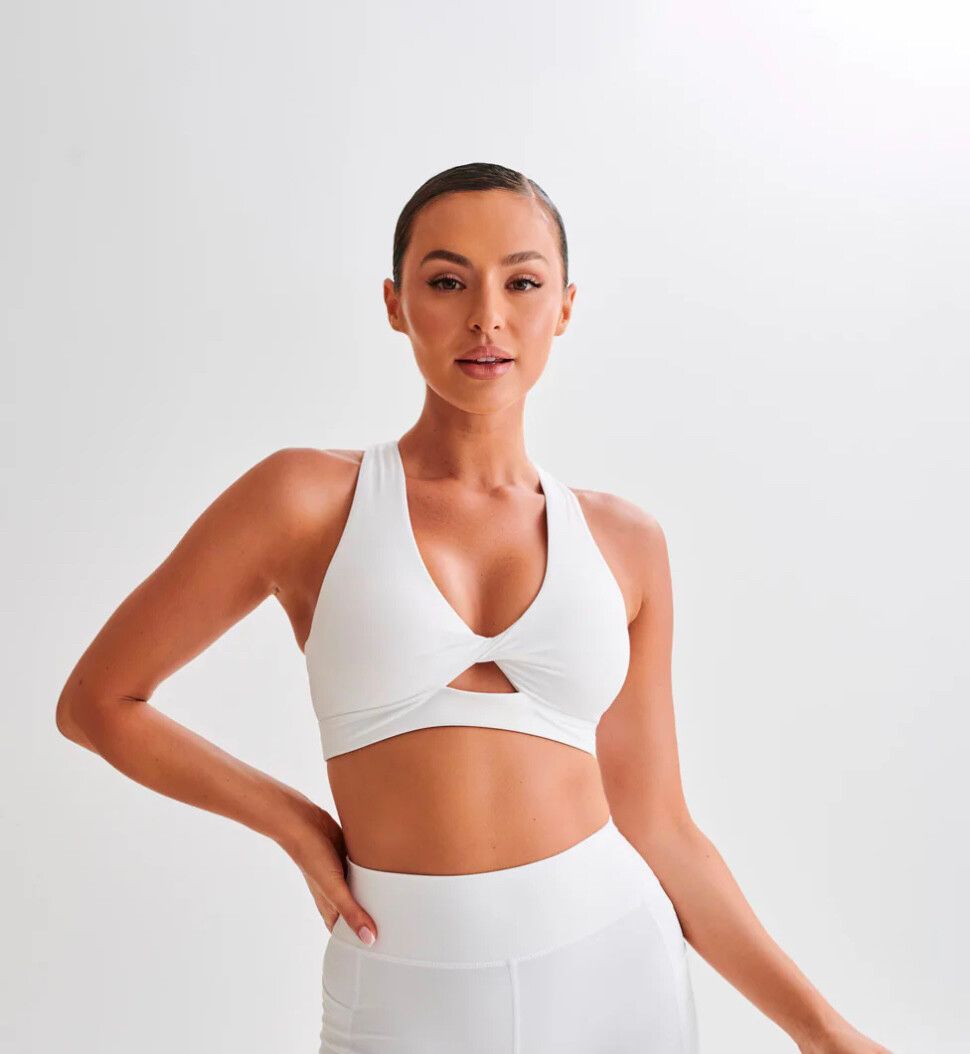 Jackie White Twist Crop Top (Meshki) Sports Bra