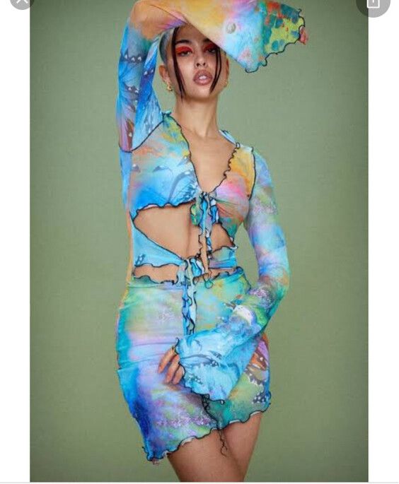 Jaded London - MIX FAIRY PRINT TIE FRONT MESH DRESS on Designer Wardrobe