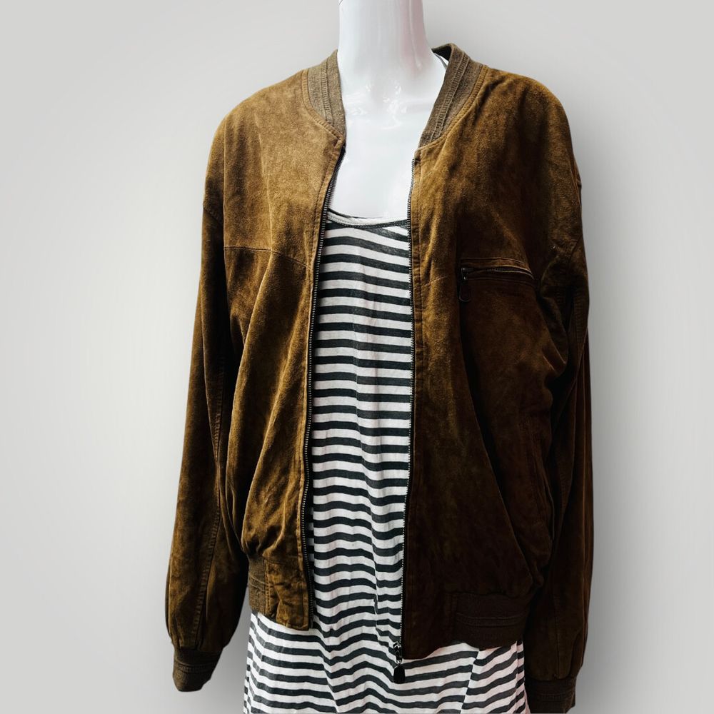 1970s vintage / brown suede leather bomber jacket / M/L