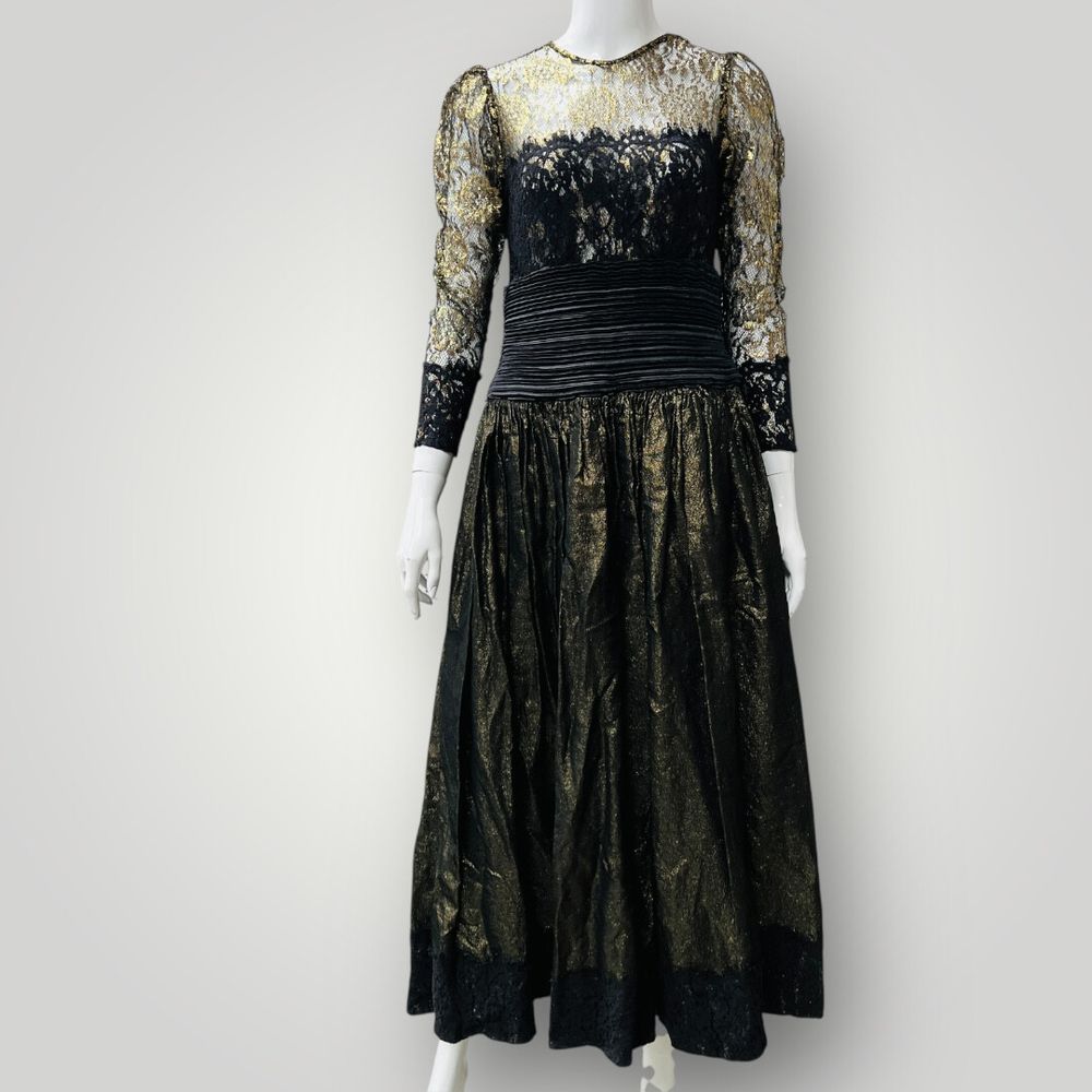 1980s vintage / EWALDO BROCK / gold lace cocktail dress / s