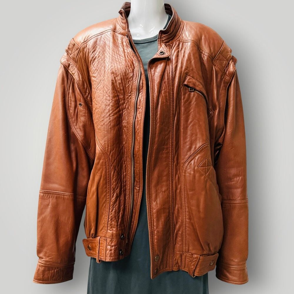 1980s 1990s nz vintage / MARCOL / brown leather jacket / L