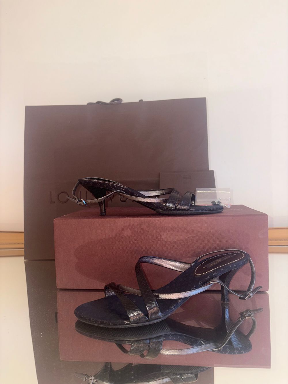 vintage Louis Vuitton python leather monogram kitten heels