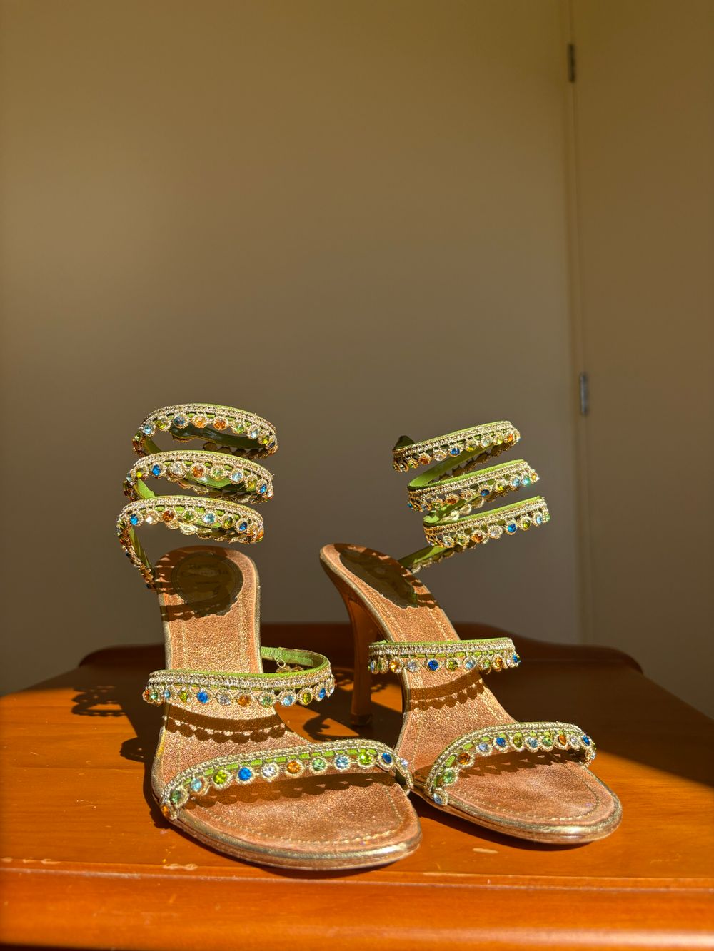 Vintage Rene Caovilla swarvoski ankle wrap heels