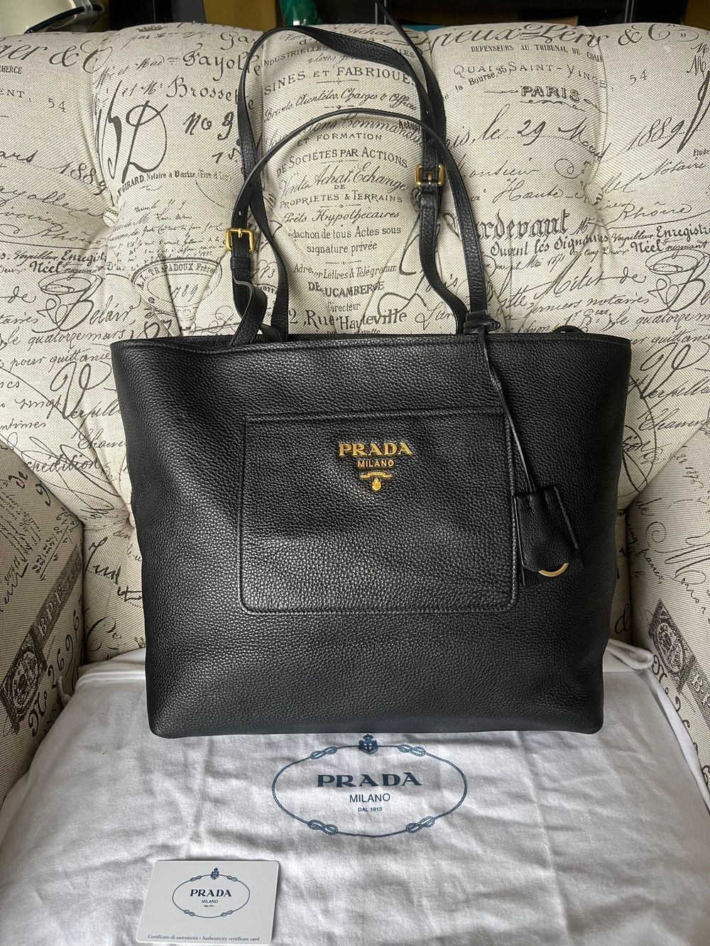 Prada Vitello Daino Leather Front Pocket Tote