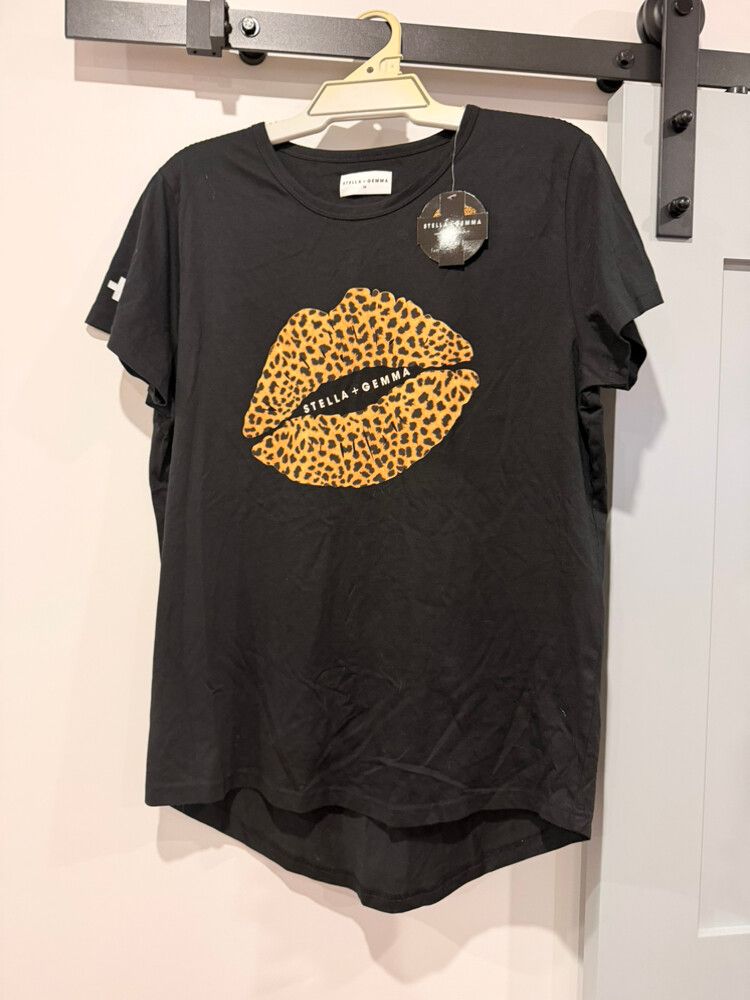 Stella + Gemma Black Leopard Lips T-Shirt