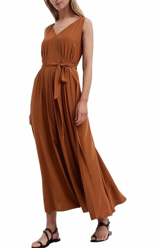 what color leggings with brown dress Boden Women's Ivy Placket Cotton Midi Dress in Brown main image 1