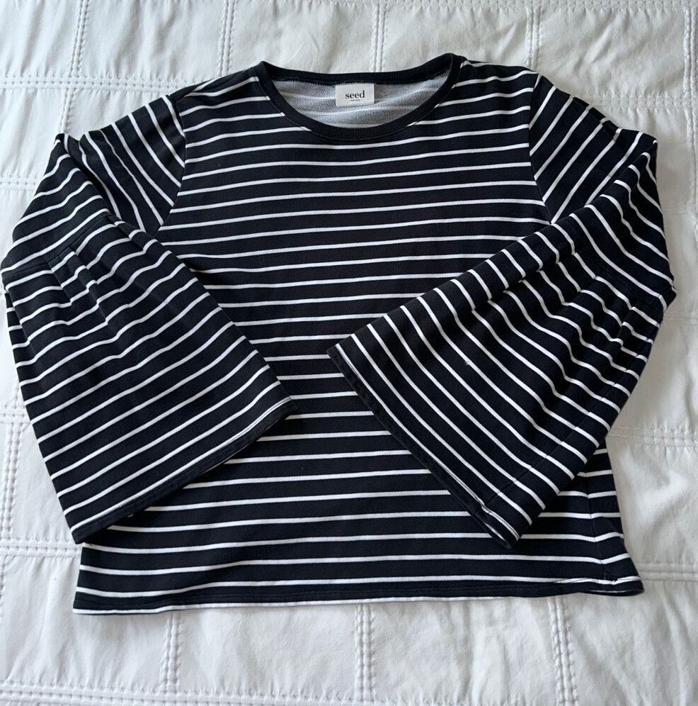 Stripe Bell Sleeve Crewneck
